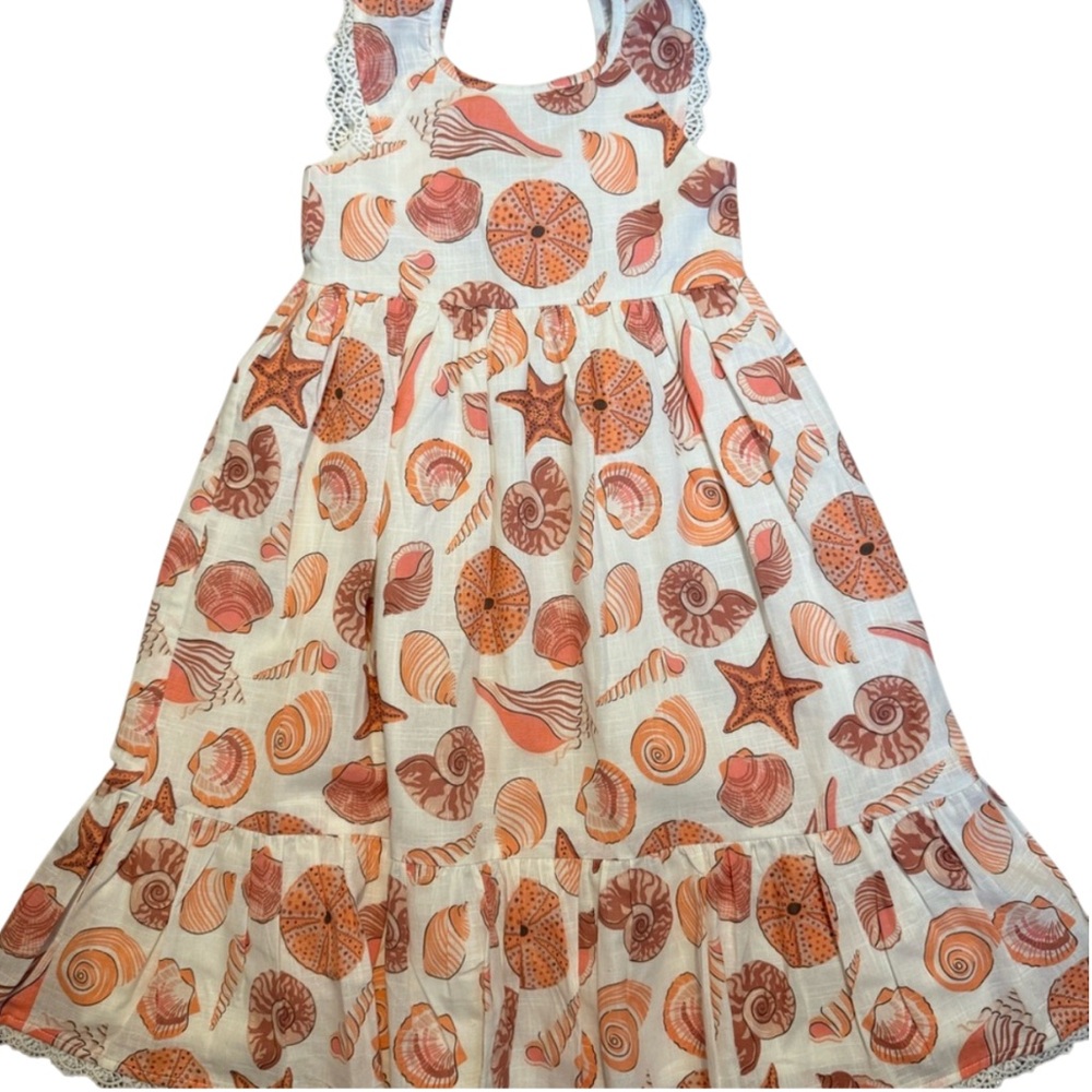 NWOT | Tommy Bahama Seashell Print Kids Long Dress in Orange and White - Size 5